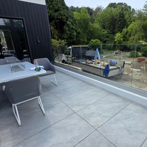 Frameless Glass Balustrade to a Raised Patio — Wombwell, Barnsley Frameless Glass Balustrade to a Raised Patio — Wombwell, Barnsley